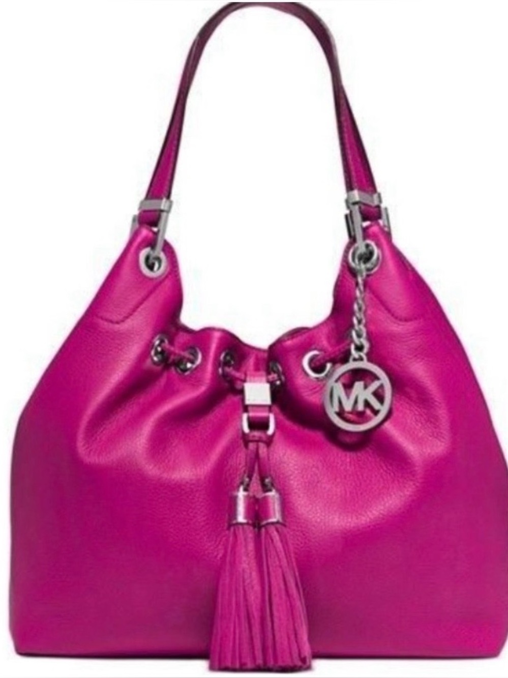 Michael Kors Pink Camden Leather Drawstring Shoulder Tote Bag with MK Charm